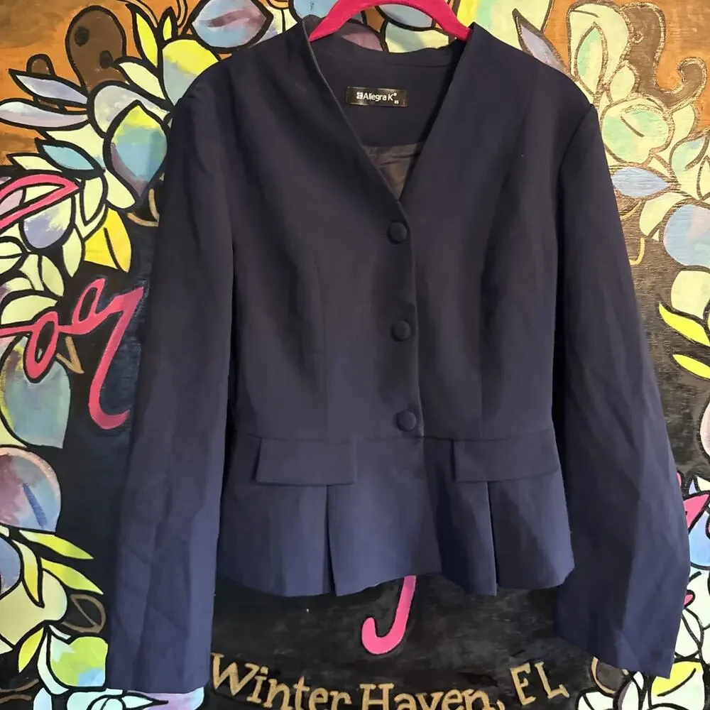 Allegra K Long Sleeve Blazer, XS, Navy